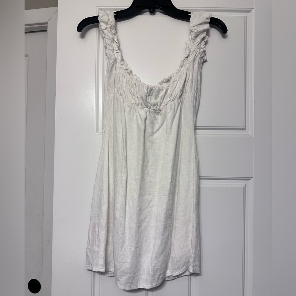 Princess Polly white linen tie button up mini dress size 4 - Picture 5 of 9